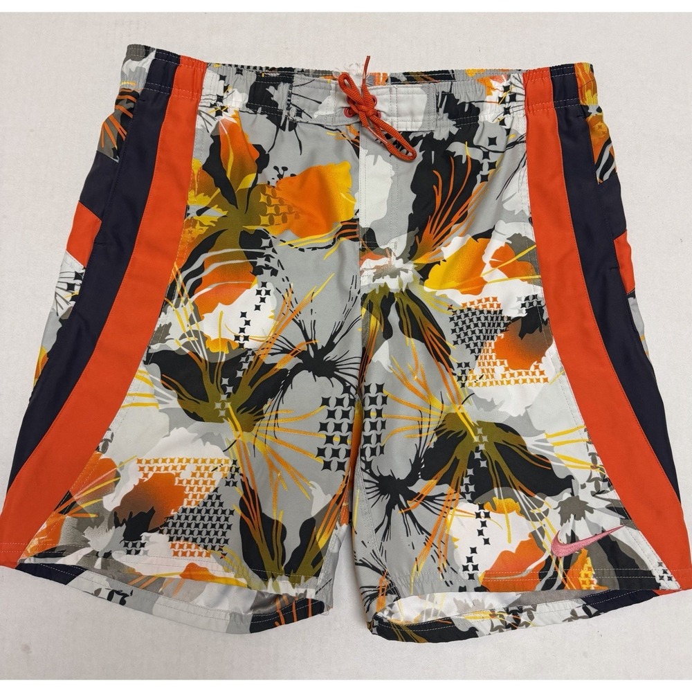 Nike swimwear swim trunks shorts, orange grey unique pattern, men's medium